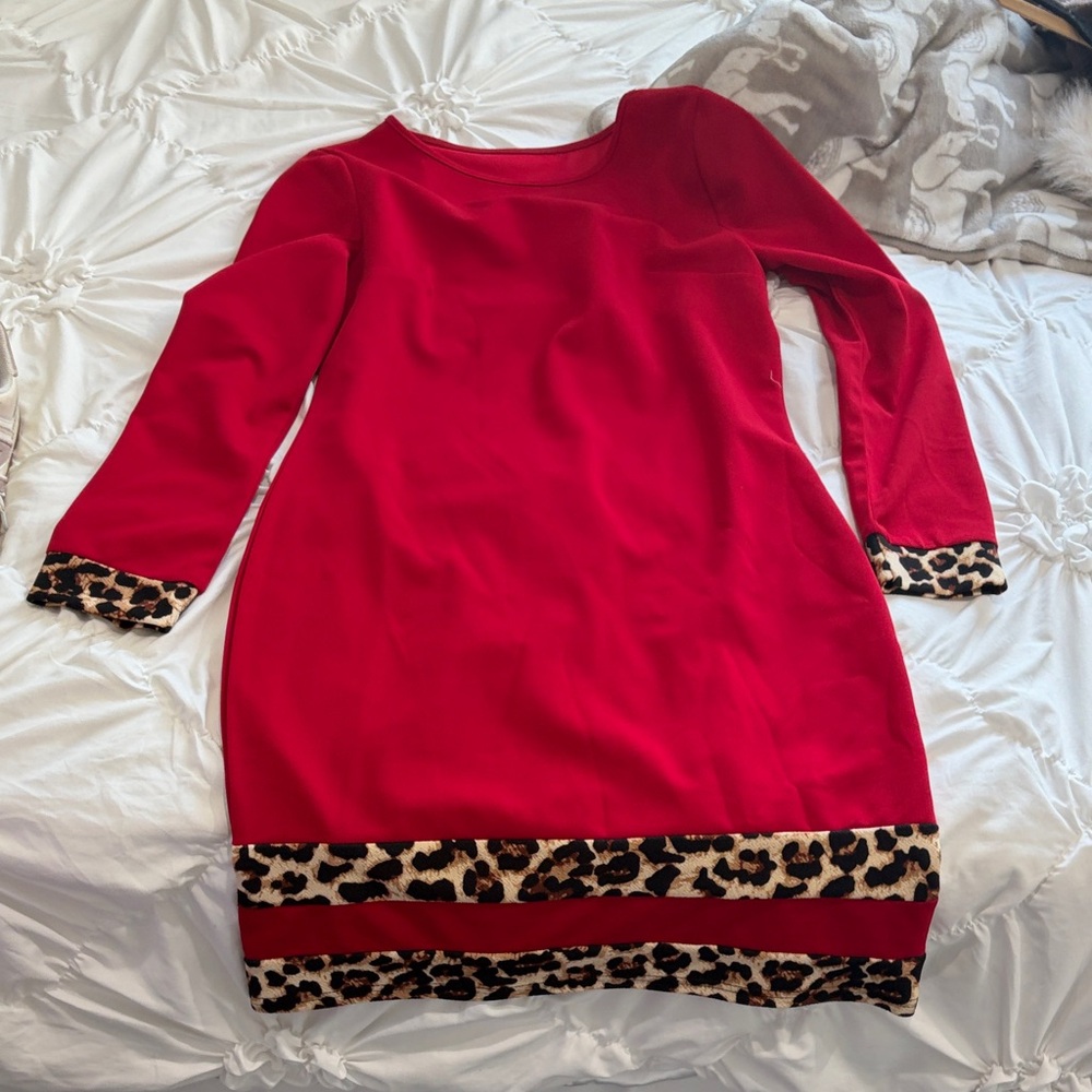 Red Dress with Leopard Print Accents